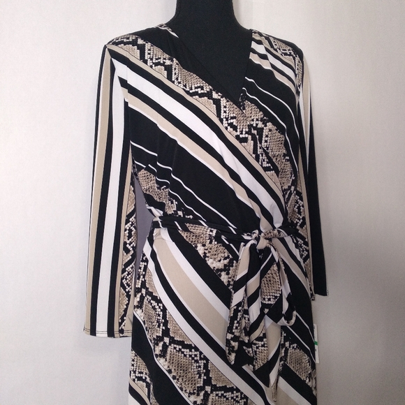 I.N.C Snake Print Stripe V Neck Midi Dress - Picture 6 of 8